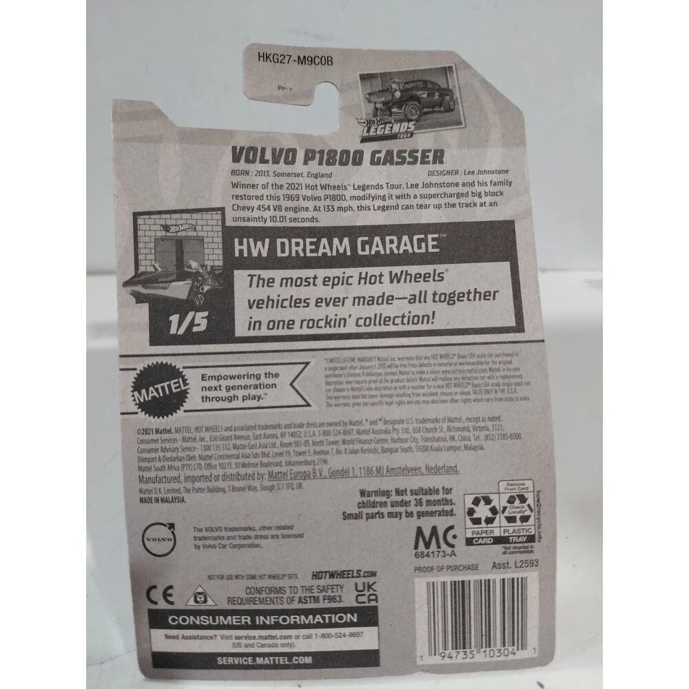 NIP Hot Wheels Dream Garage 1:64 DieCast Legends Tour Volvo P1800 Gasser